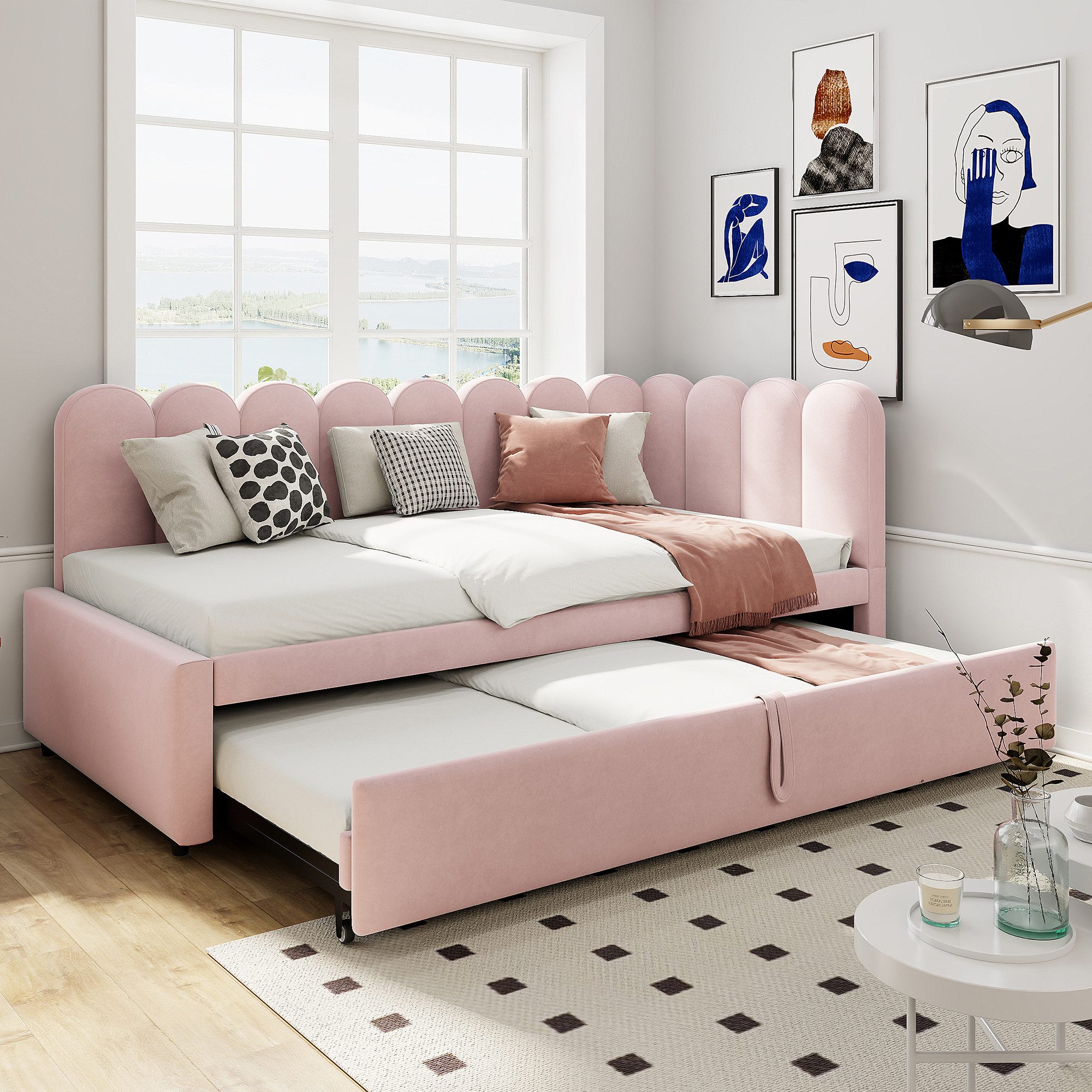 Flieks Daybett, L-Form Polsterbett Schlafsofa Tagesbett 90/180x200cm mit Au günstig online kaufen