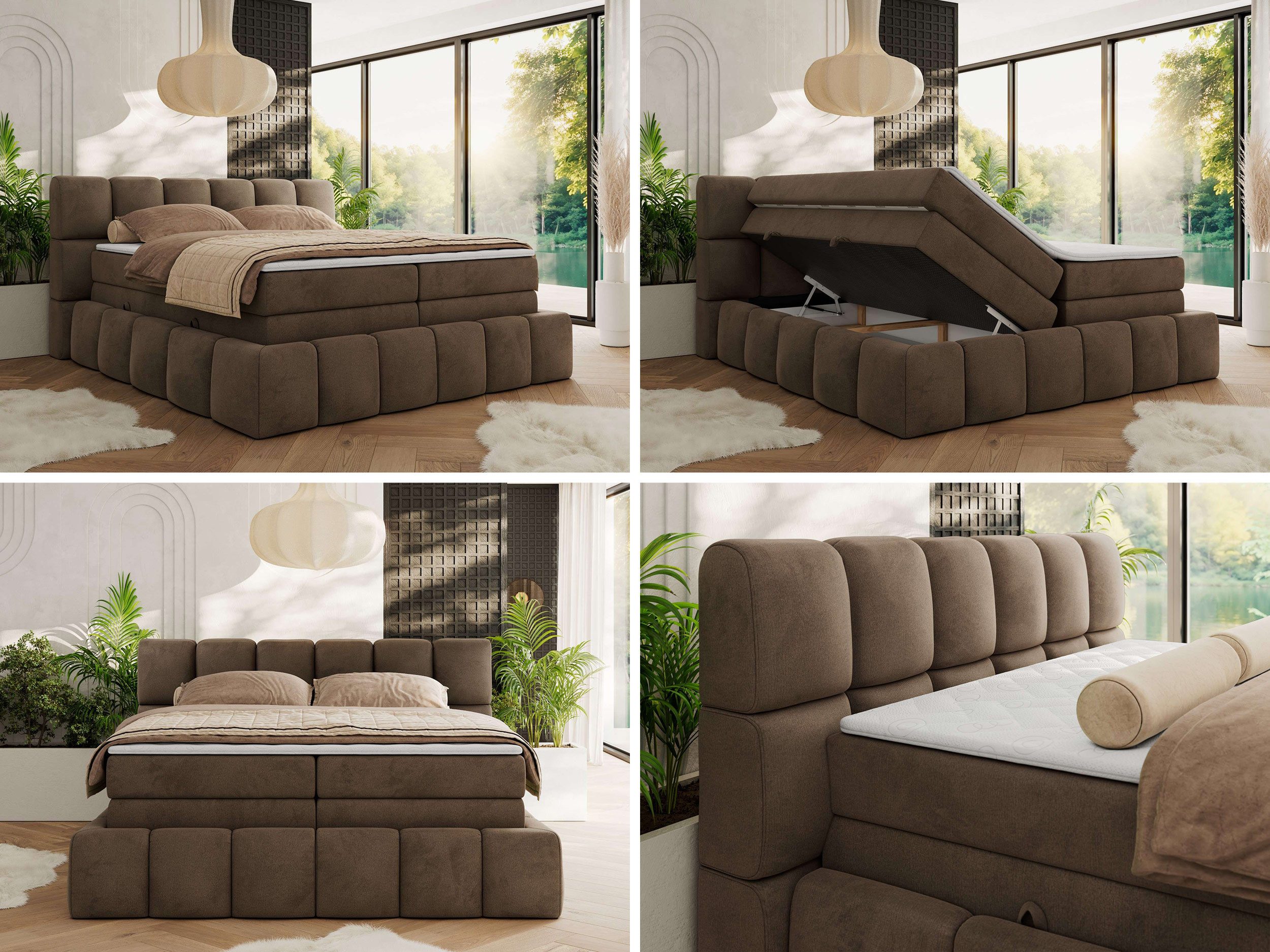 MKS MÖBEL Boxspringbett NIRA KING (Doppelbett-Set mit Topper & Bettkasten, 7-Zonen-Taschenfederkern, Härte H3/H4 wählbar, Topper 5 cm), breites, weiches Kopfteil, Komfortliegehöhe, robuste Ausführung