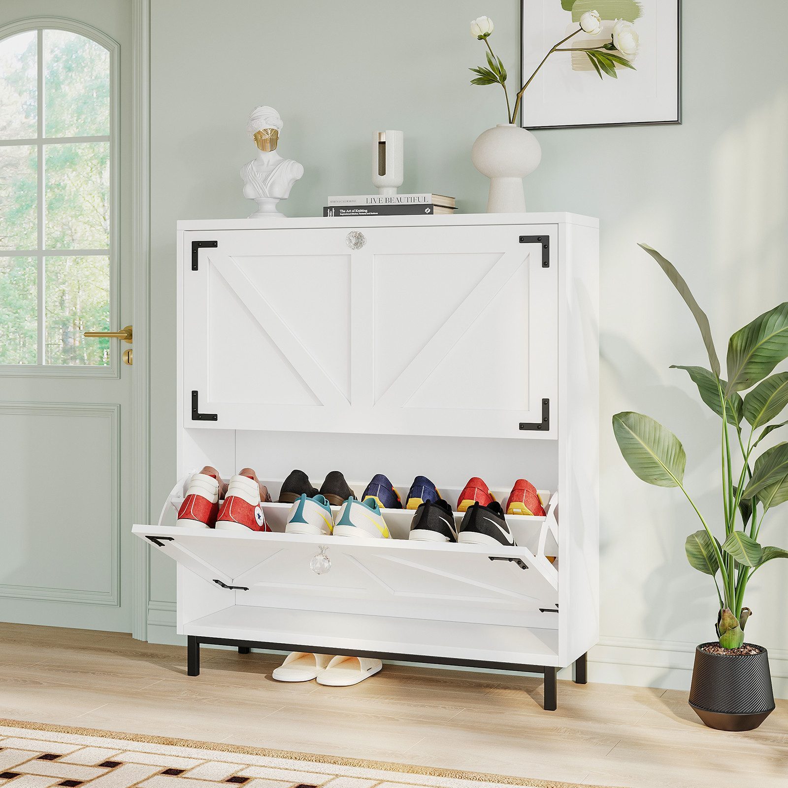 VOWNER Schuhschrank mit 2 Klappen, Freistehendem Schuhregal, 80×24×92 cm (1 günstig online kaufen