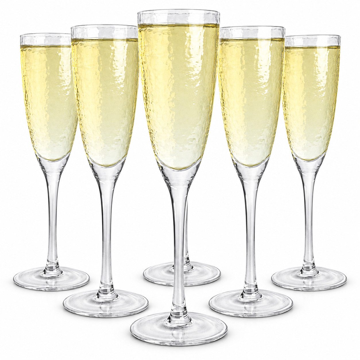 Sendez Sektglas 6 Sektgläser mit Hammerschlag-Effekt Champagnergläser Sektglas, 6-tlg., Glas