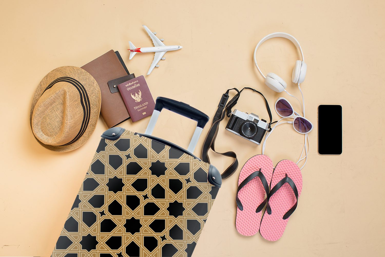 rollen, - Geometrisch 4 Reisetasche Reisekoffer mit Muster Rollen, Ferien, MuchoWow Handgepäck Arabisch, Trolley, - Handgepäckkoffer für