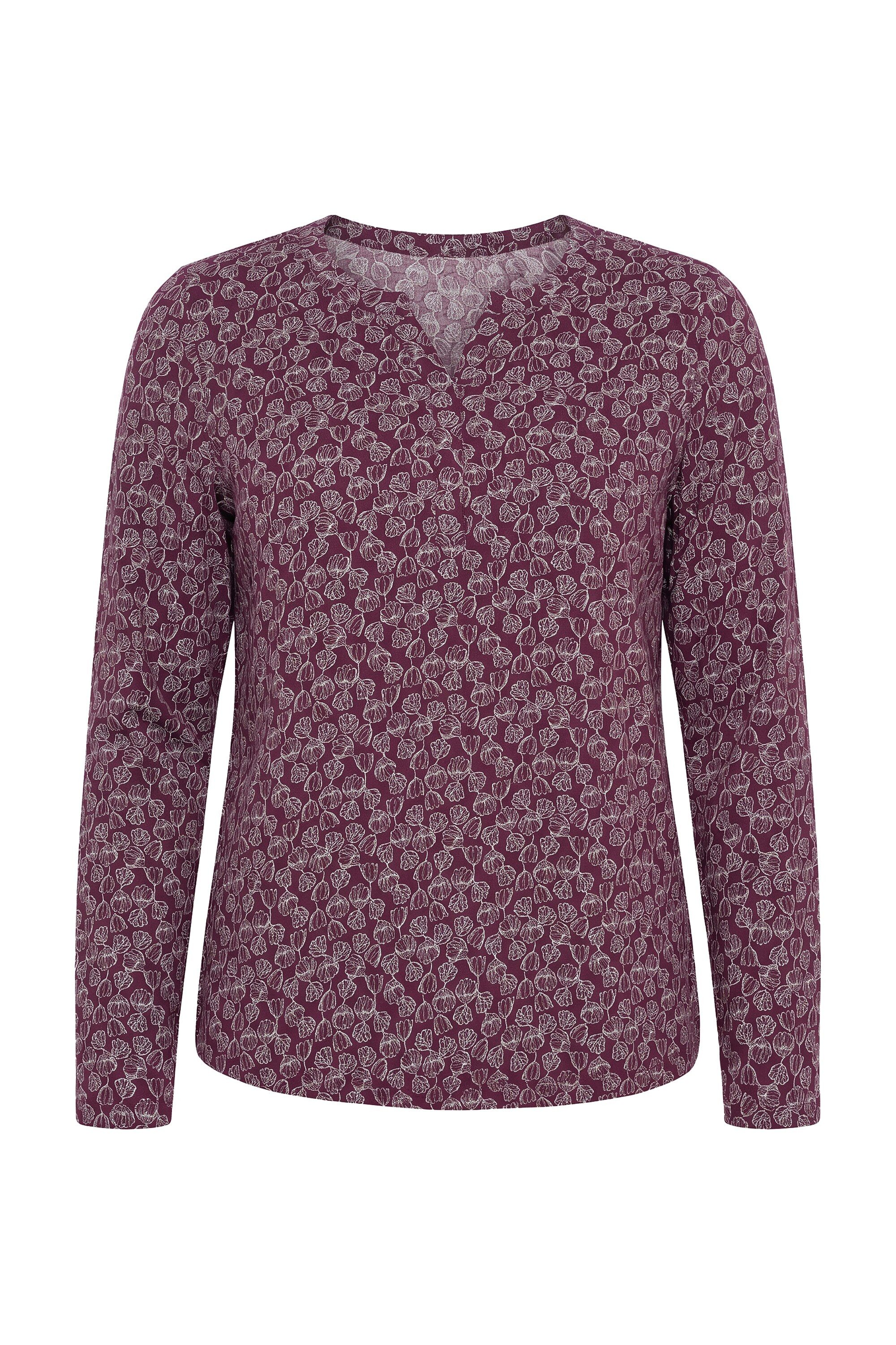 Ulla Popken T-Shirt Shirt Blüten Elastiksaum Rundhals Langarm