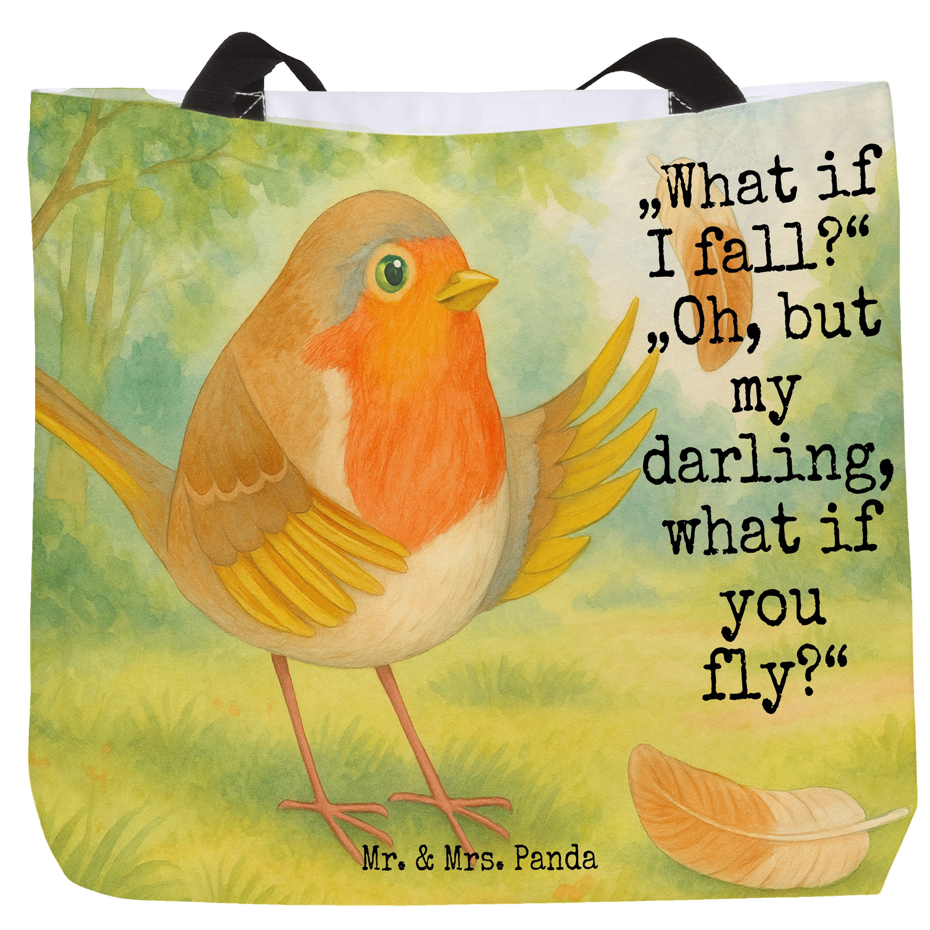 Shopper Rotkehlchen Federn Design, Strandtasche, Weiß, Vogel, Tote Bag, Schul