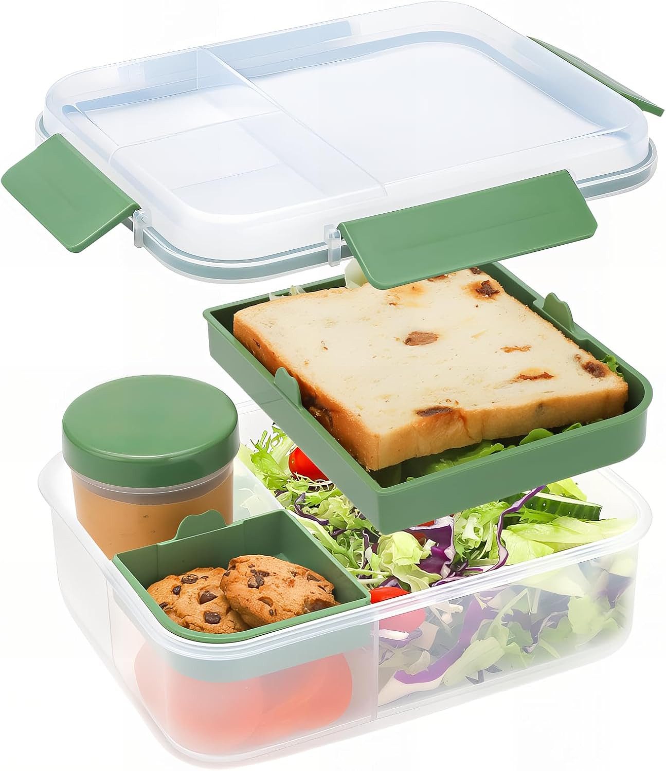 Diwzbyn Lunchbox 1600ML Auslaufsichere Brotdose Bento Box mit Fächern, (Salatbox to Go mit Soßenbox, Snackbox Frühstücksbox), für Schule Picknick Büro,für Kinder und Erwachsene