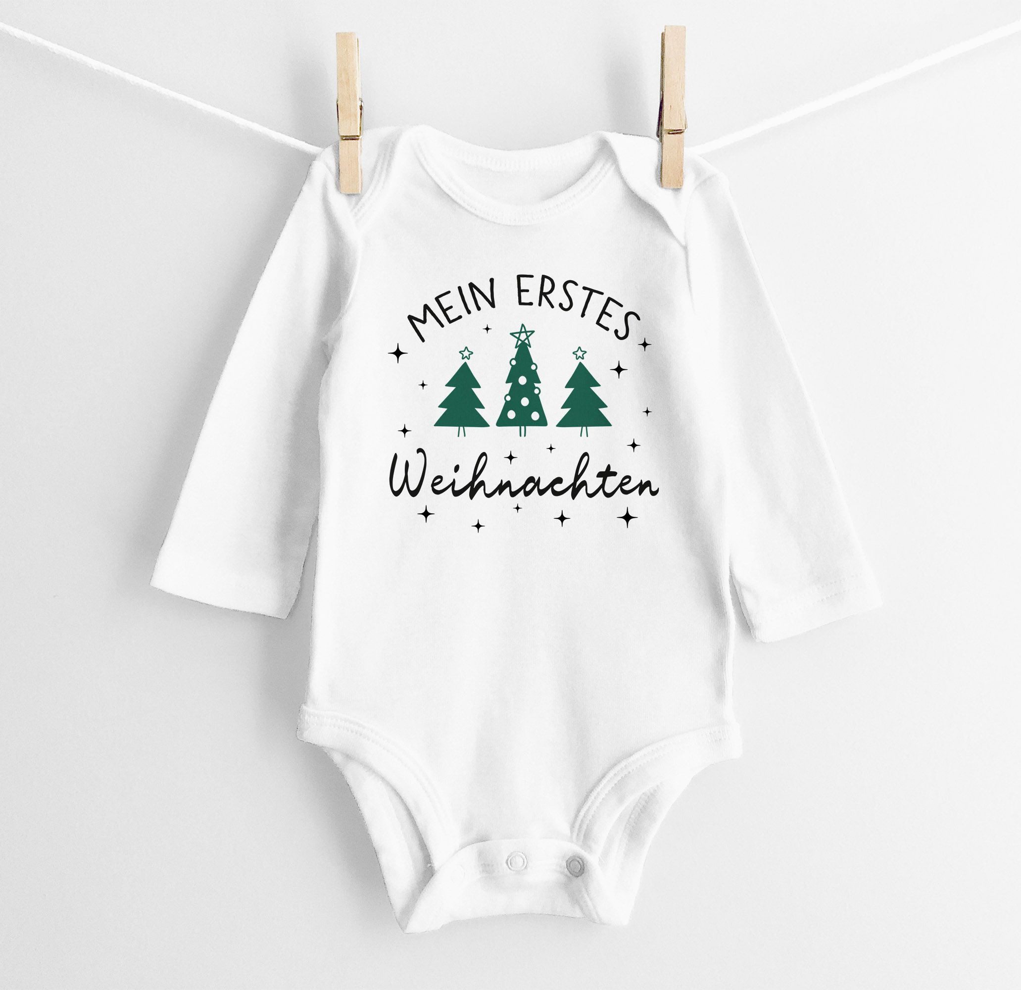 SpecialMe Body Baby Body langarm Erstes Weihnachten Spruch XMAS Tannenbäume Grafik