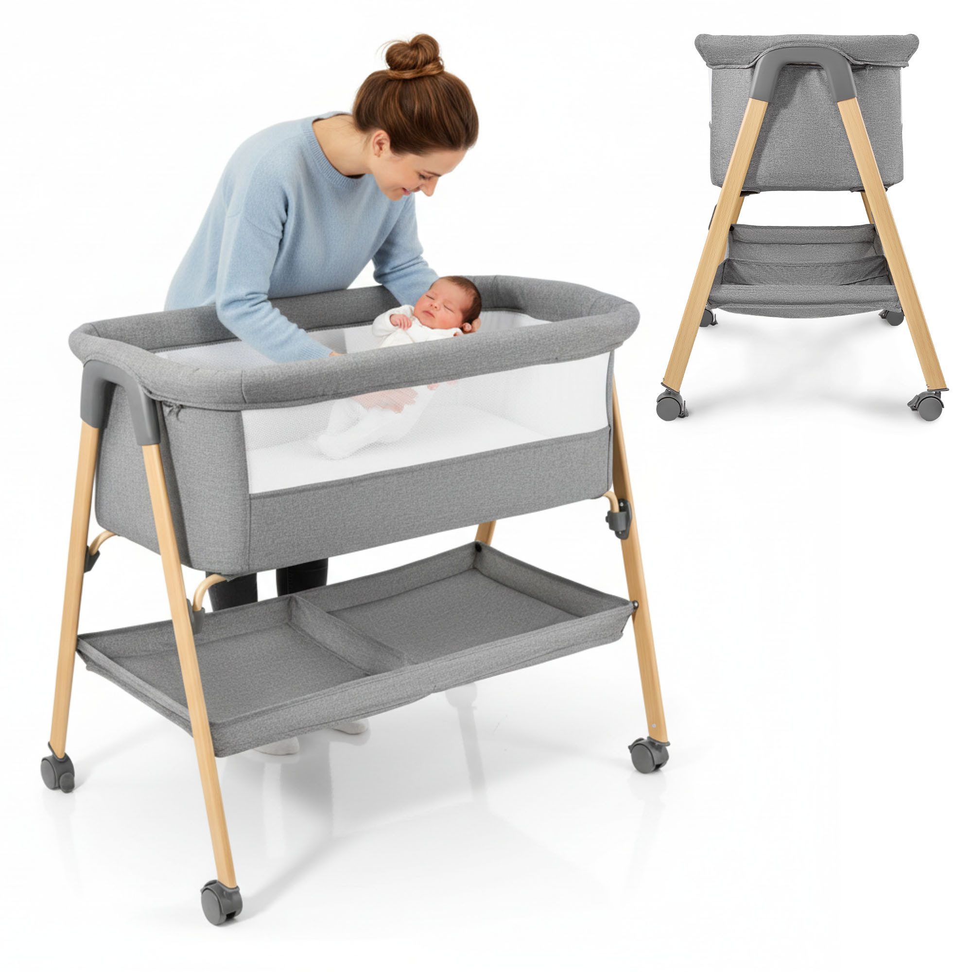 Moby-System Baby-Reisebett Babybett mit Matratze & Rollen – klappbar, grau günstig online kaufen