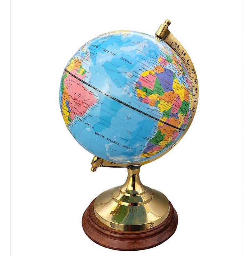Linoows Dekoobjekt Globus, politischer Erdglobus auf Messingfuß 47 cm, Tischglobus englische Beschriftung