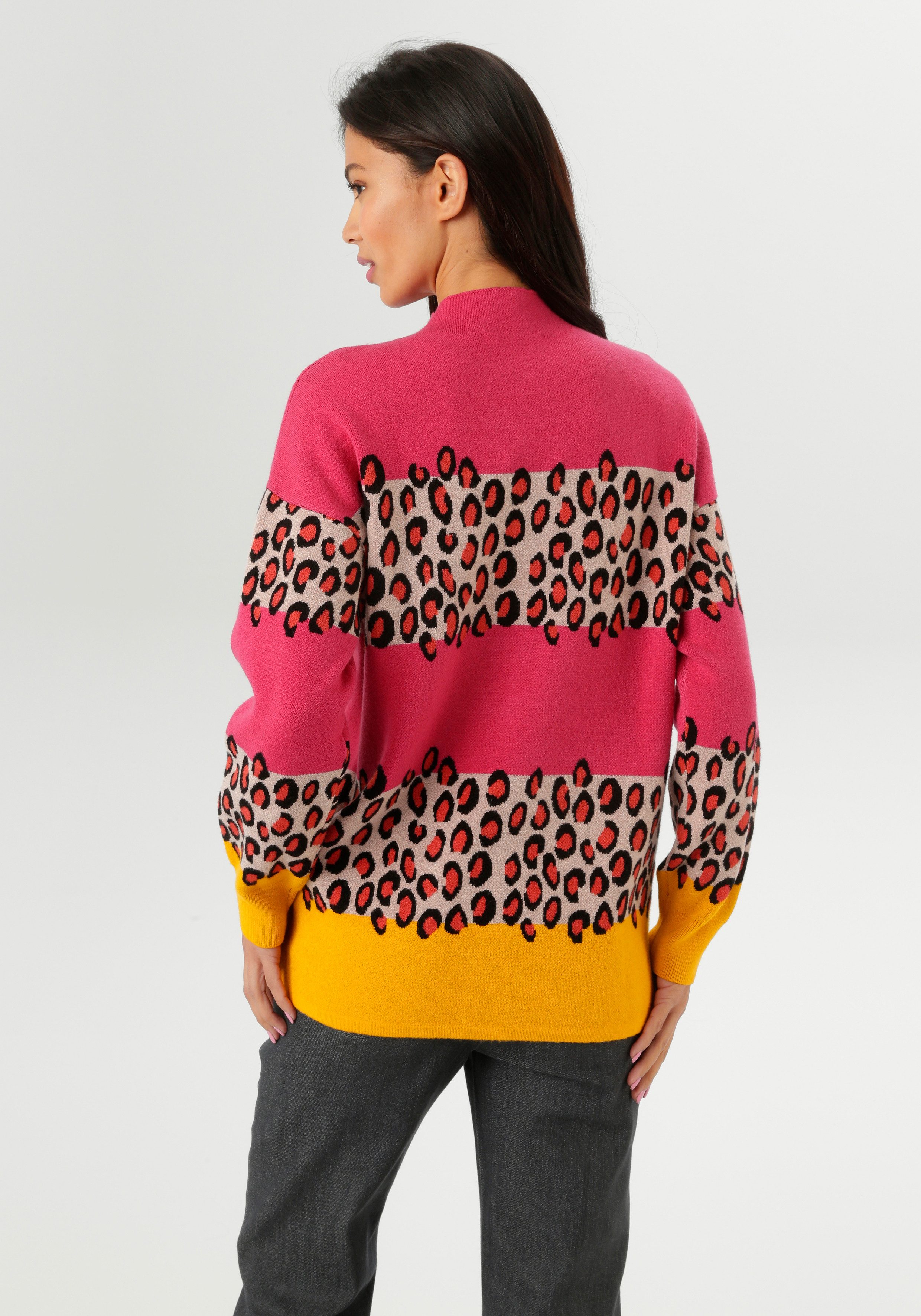 Aniston SELECTED Strickpullover im Animal-Look in Kombination mit Blockstre günstig online kaufen
