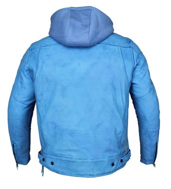 Alpha Speeds Motorradjacke Herren Leder Jacke Biker Freizeit Highway Jacke Blau (Trennbare Innenjacke + Kapuze) aus weichem Lammleder, mit herausnehmbare Protektoren