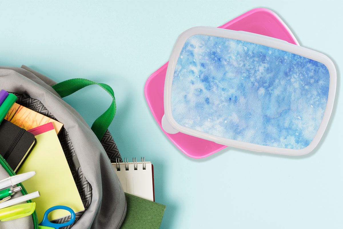 MuchoWow Brotbox für Brotdose Farbton, Kunststoff, Mädchen, (2-tlg), Blau - Aquarell - Kinder, Erwachsene, - Weiß Lunchbox rosa Snackbox, Kunststoff