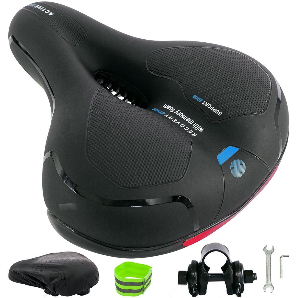 Feel2Home Fahrradsattel Fahrradsattel Ergonomischer Sitz Gel Schaum Rückstrahler rot und blau (Stück, mit Sattelbezug), Atmungsaktiv