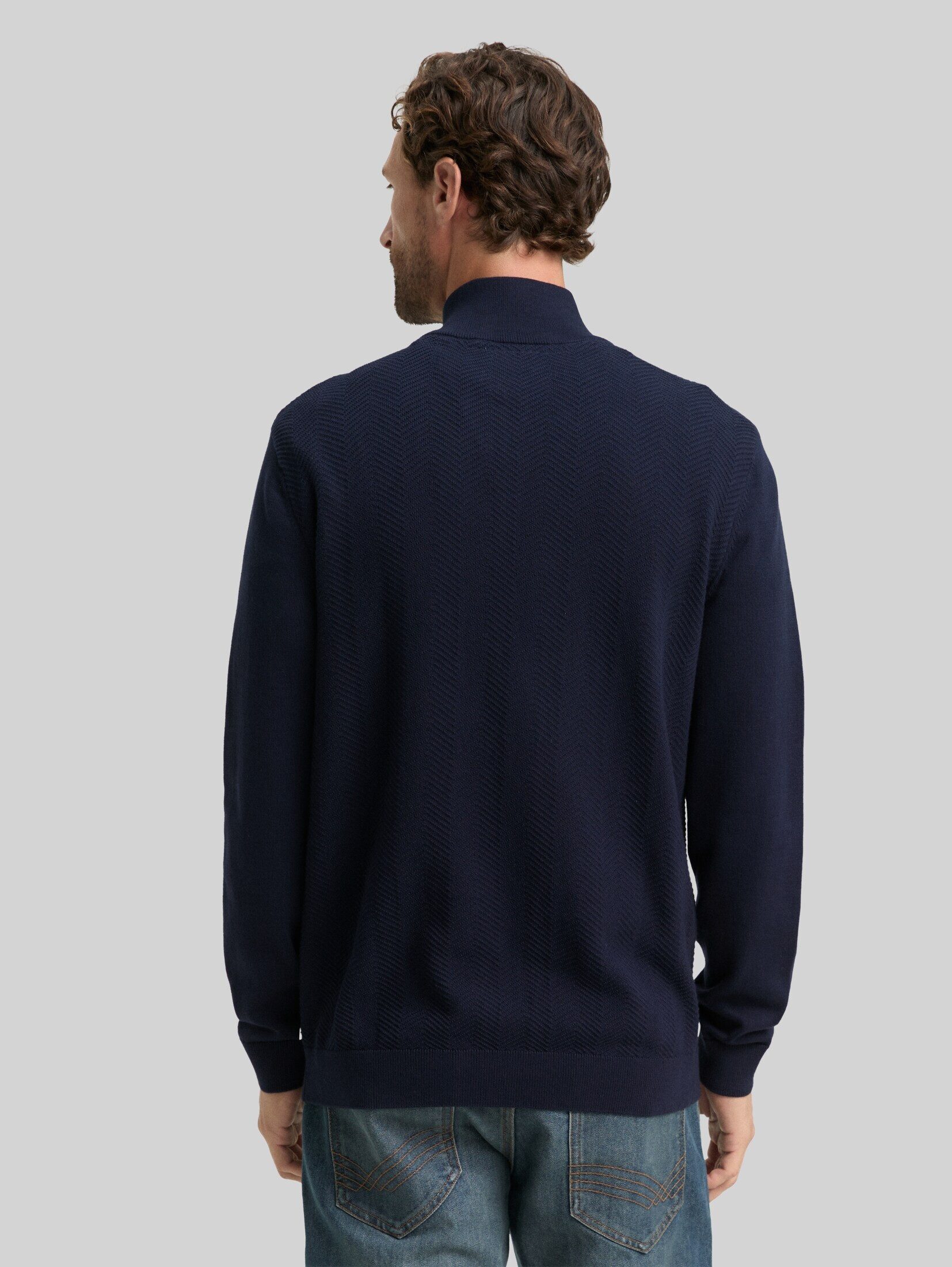TOM TAILOR Strickpullover Pullover & Strickjacken Troyer Strickpullover mit Fischgrät-Struktur