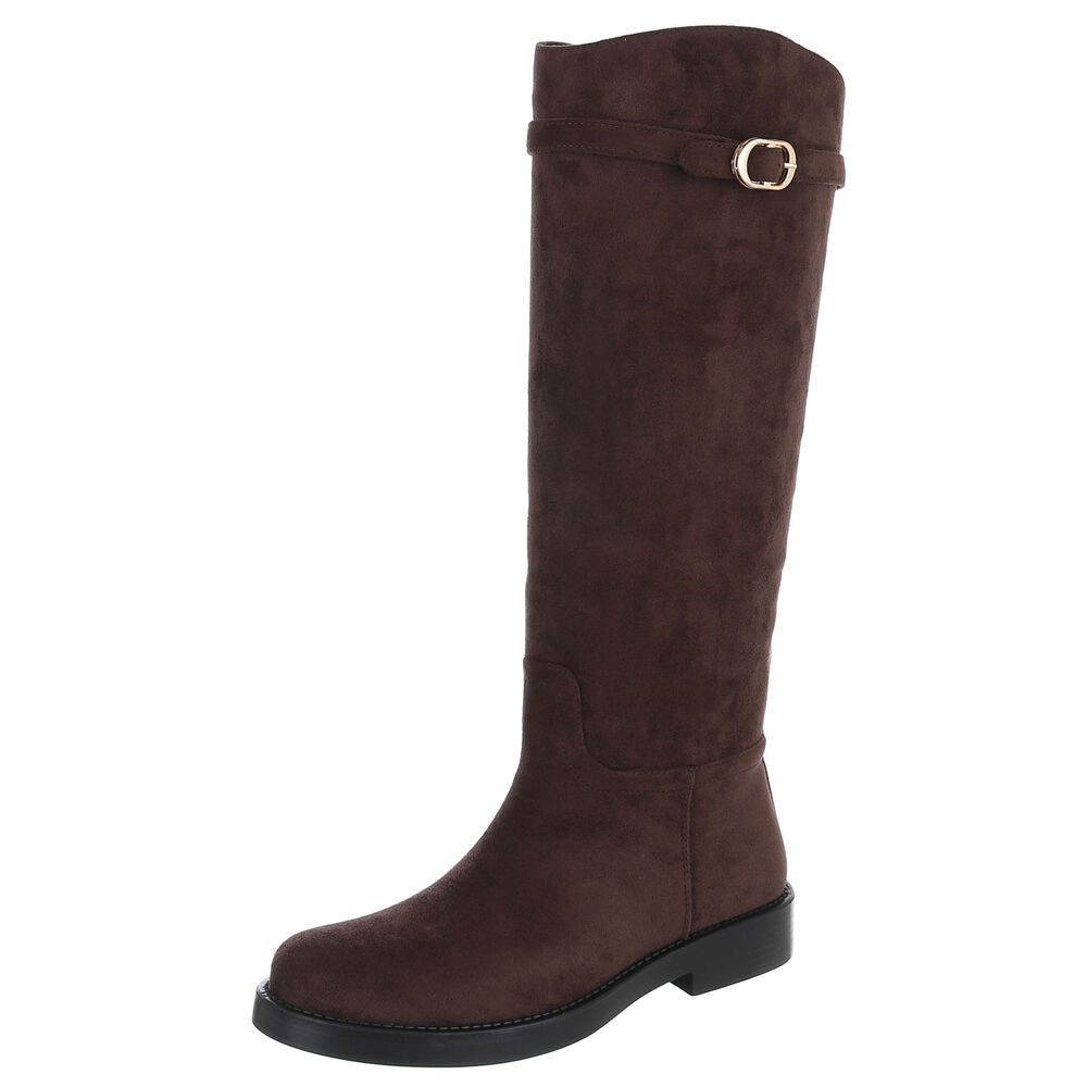 Ital-Design Damen Hoher Stiefel mit Schnalle und Blocksohle Stiefel (92268981) Blockabsatz Flache Stiefel in Braun