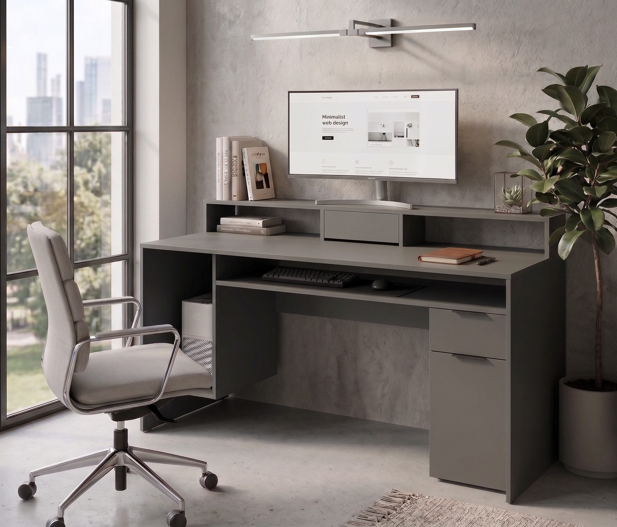 OTTO home Schreibtisch Peooria Computertisch mit Monitoraufsatz & Towerfach, viel Stauraum, Büroschreibtisch, Gamingtisch mit Schublade, modern, Breite 160 cm
