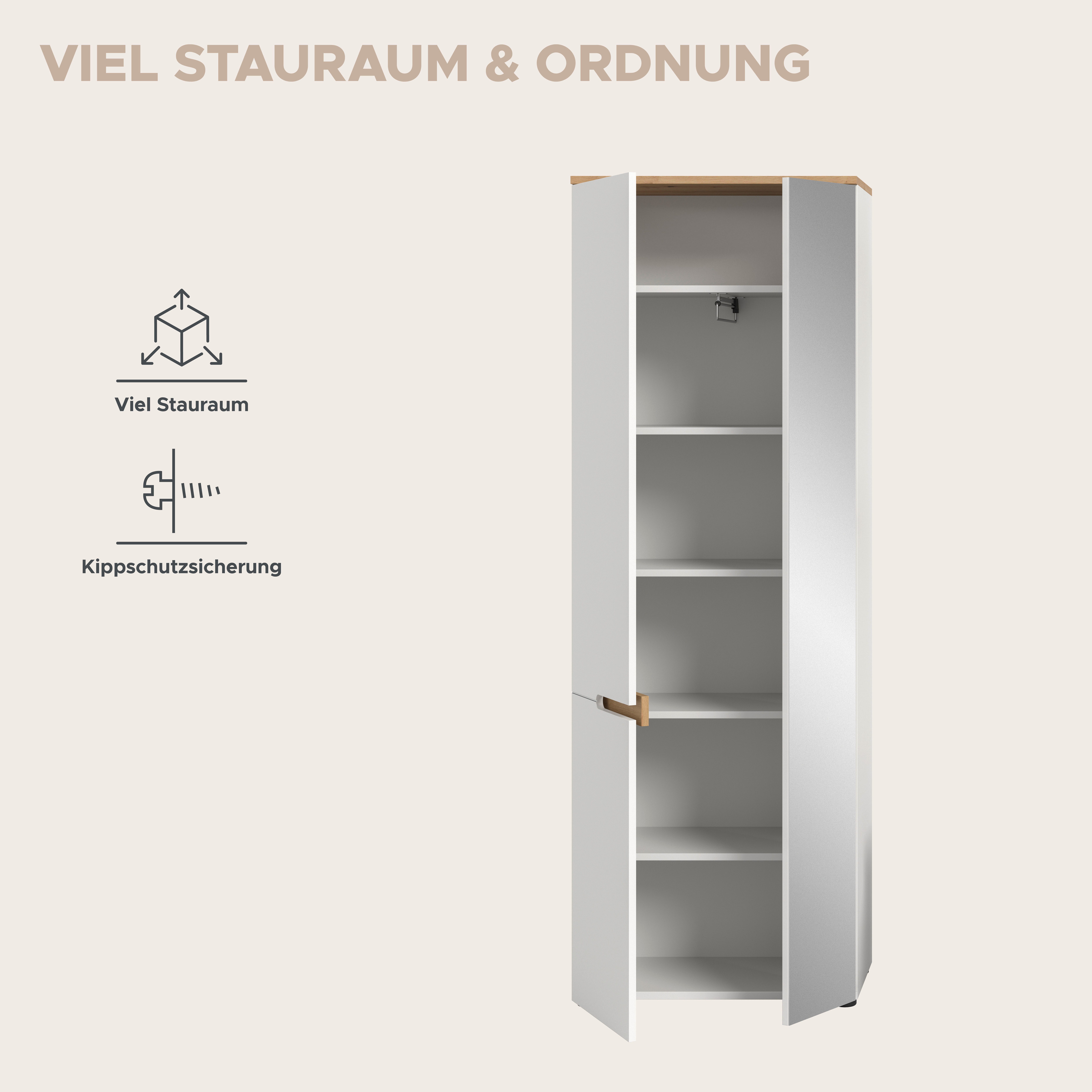 Home affaire Garderobenschrank REHAT, TOPSELLER!, Höhe 190cm, 2 Türen, 6 Fächer, 1 Kleiderstange (1-St., in verschiedenen Farben erhältlich) Garderobe, Flurschr – Bild 5 von 5