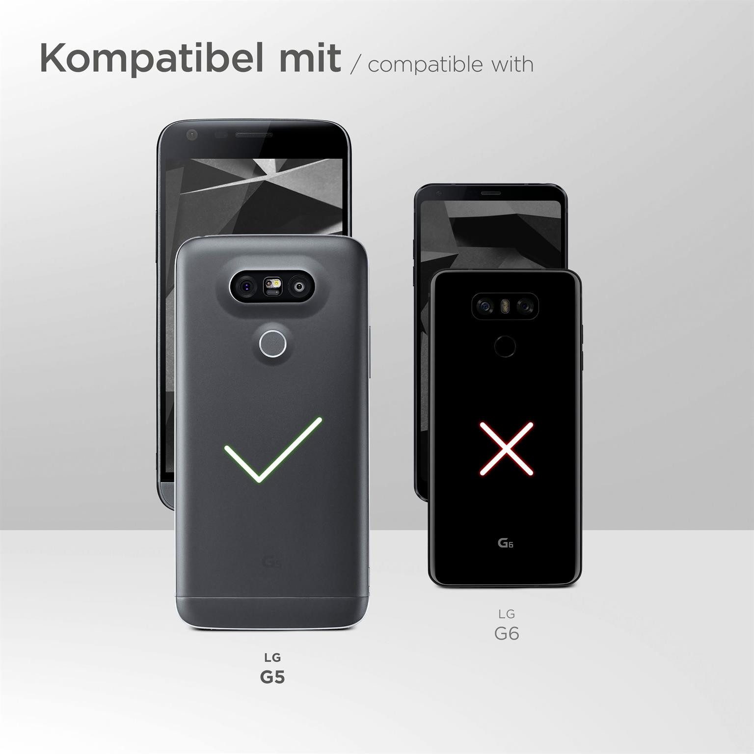 moex Handyhülle für LG G5 Hülle Klappbar Flip Case Schwarz 5,3 Zoll, 360 Grad Schutz Handytasche Leder Optik PU Lederhülle Cover Klapphülle