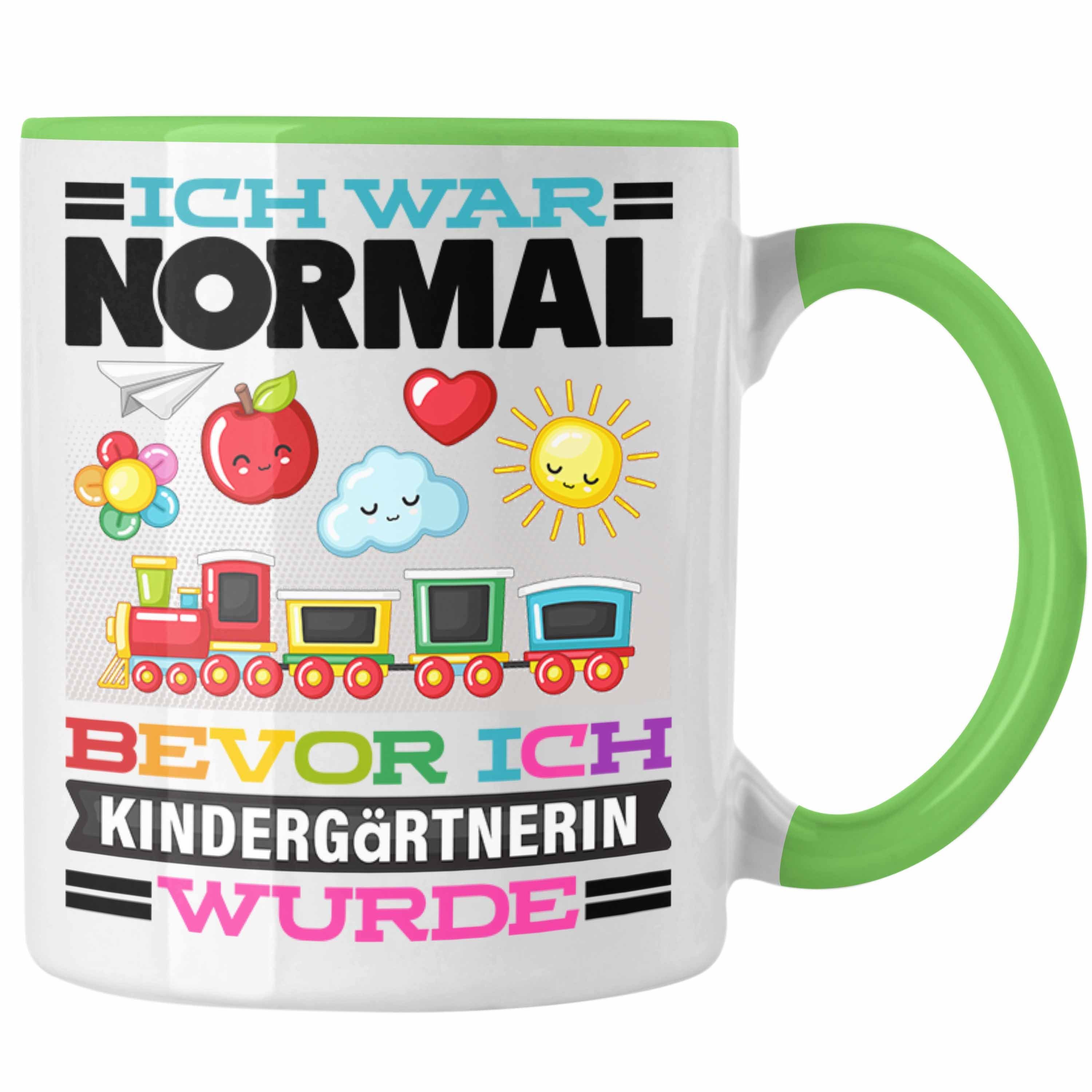 Trendation Tasse Kindergärtnerin Tasse Geschenk Spruch für Erzieherin Ich War Normal B Grün