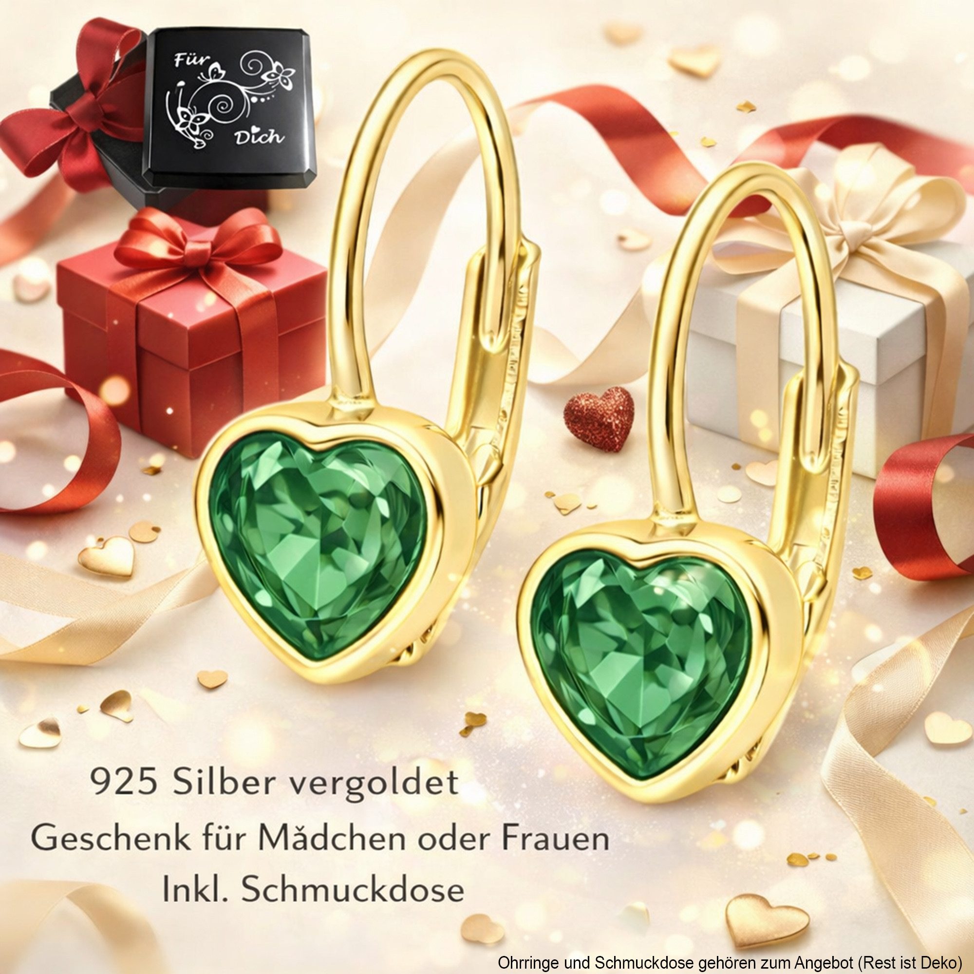 Limana Paar Ohrhänger Kinder hängende Ohrringe Herz 925 Silber Brisur Mädchen Damen Geschenk (inkl. Dose Geschenk für Freundin Geburtstag Muttertag Valentinstag), Ostern Einschulung Schulanfang Nikolaus Kommunion Weihnachten