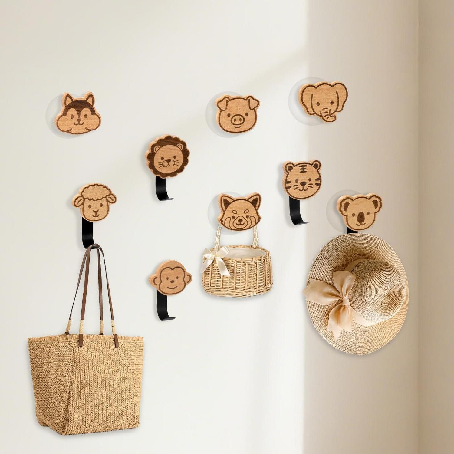 LuxusKollektion Kleiderhaken Kinder Garderobenhaken Tiere 9er Set, (9-St)
