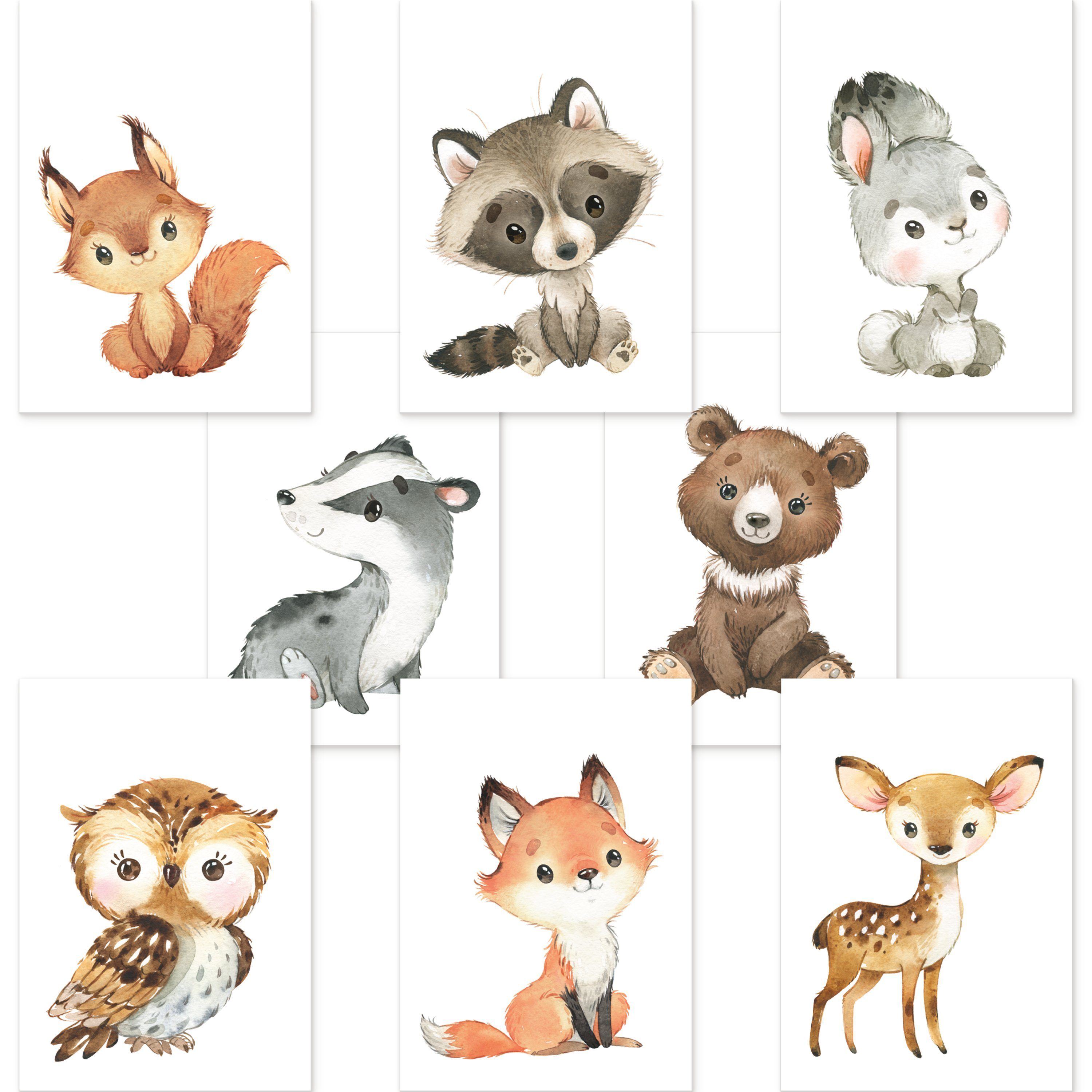 CreativeRobin Poster Waldtiere Poster-Set • Babyzimmer Deko • ohne Rahmen •  CreativeRobin, Waldtiere ohne Flora, süße Tiermotive