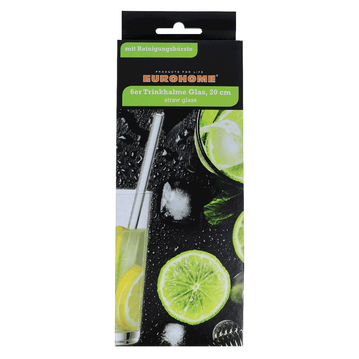 EUROHOME Trinkhalme Glasstrohhalme Set 20 cm mit Reinigungsbürste, (7-tlg., 7-teiliges Set Strohhalme Glas), Trinkhalme - Strohhalme wiederverwendbar