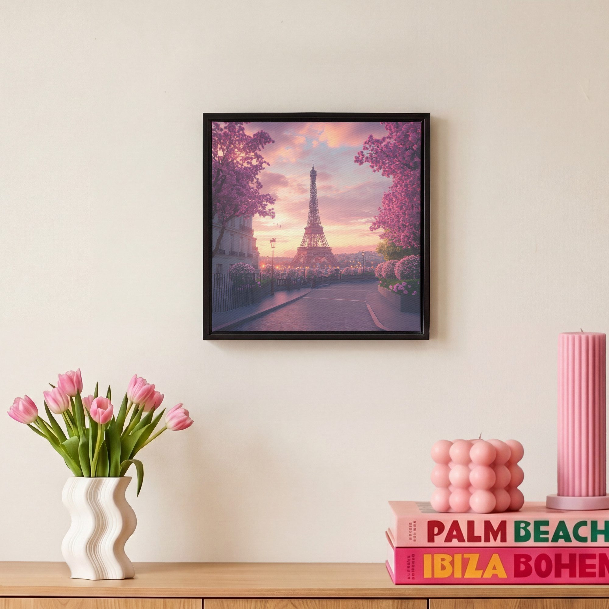 OneMillionCanvasses® Leinwandbild mit Rahmen - Eiffelturm - Paris - Rosa, Fotodruck (1 St), Leinwand Bilder Klein, Wand Dekoration Aesthetic 20x20cm – Bild 4 von 5