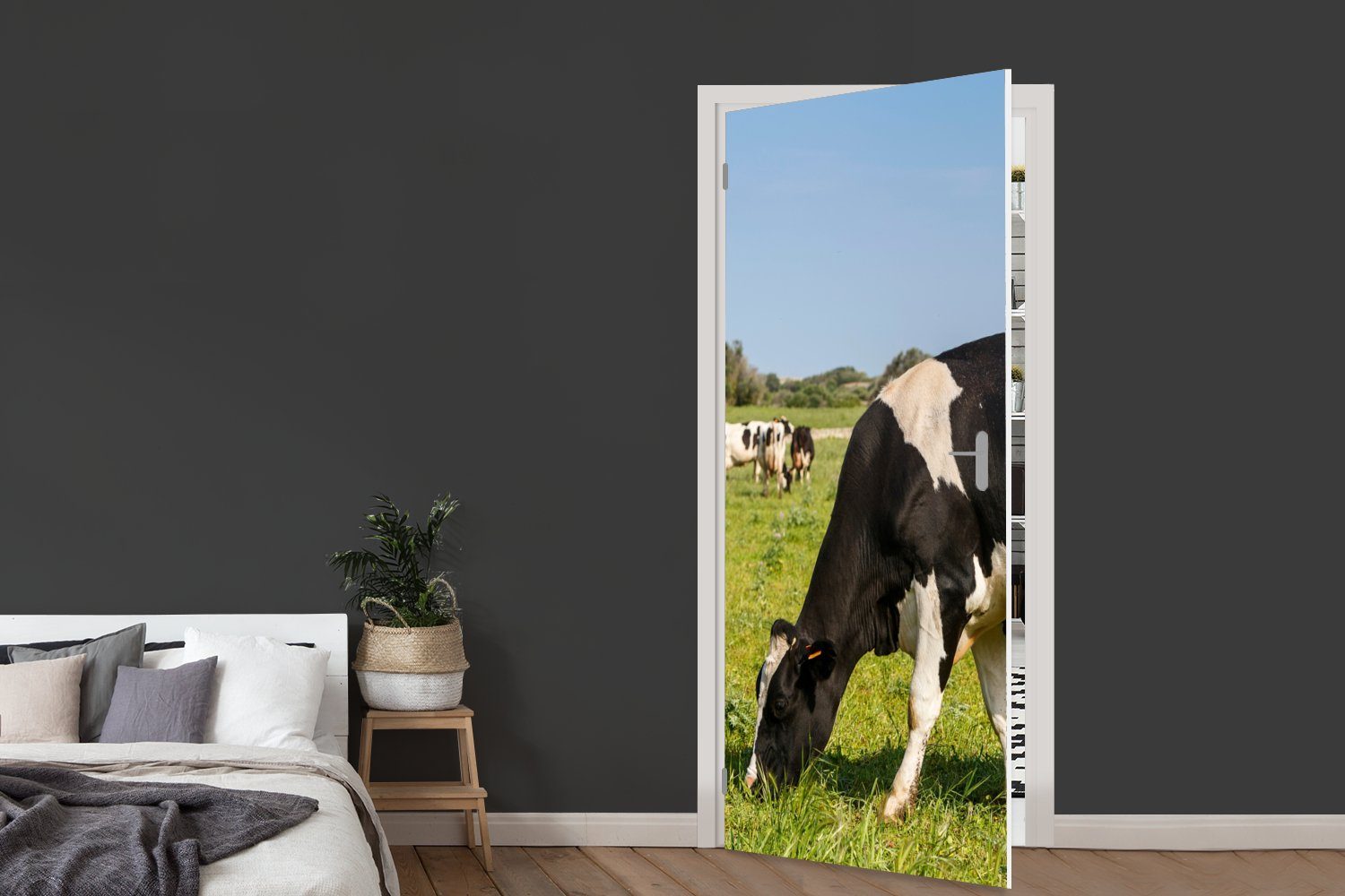 Fototapete 75x205 - cm (1 Wald, - Kuh Türtapete St), - Matt, Tür, Tiere Gras Türaufkleber, für MuchoWow bedruckt,