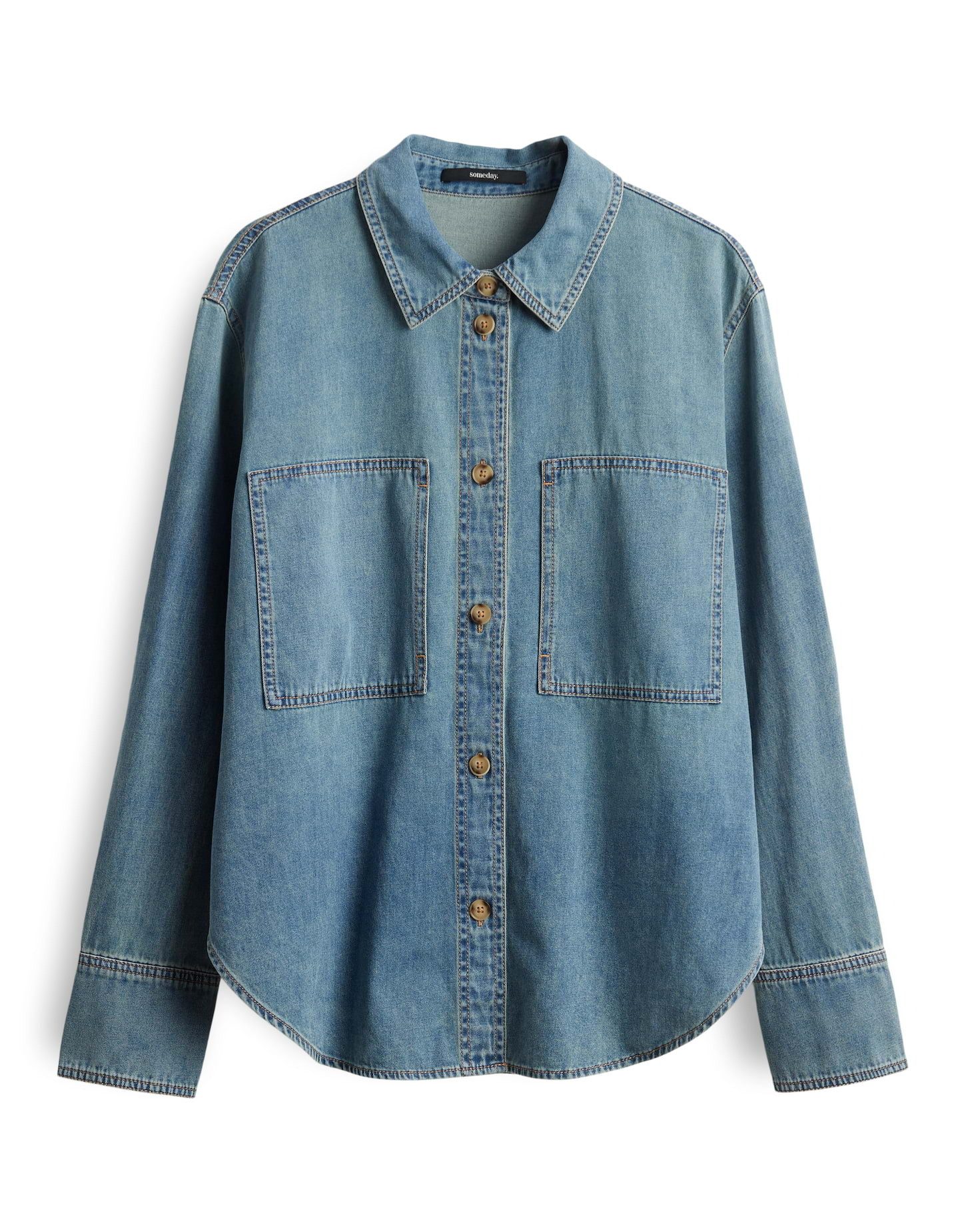 someday Jeansbluse ZUTIE Slim aus nachhaltigem BCI Cotton Weicher Denim mit großer Brusttasche und geradem Schnitt