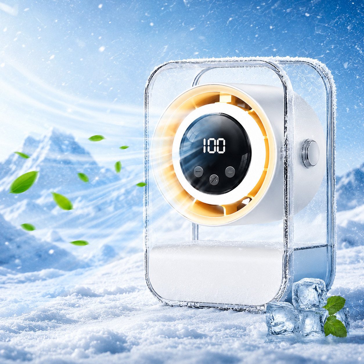 MOPUEA Ventilatorkombigerät Akku Tischventilator Mini Ventilator Schnelle Kühlung leise Betrieb, Standventilator 4 Windstufen tragbar LED Display, mit Luftzirkulation