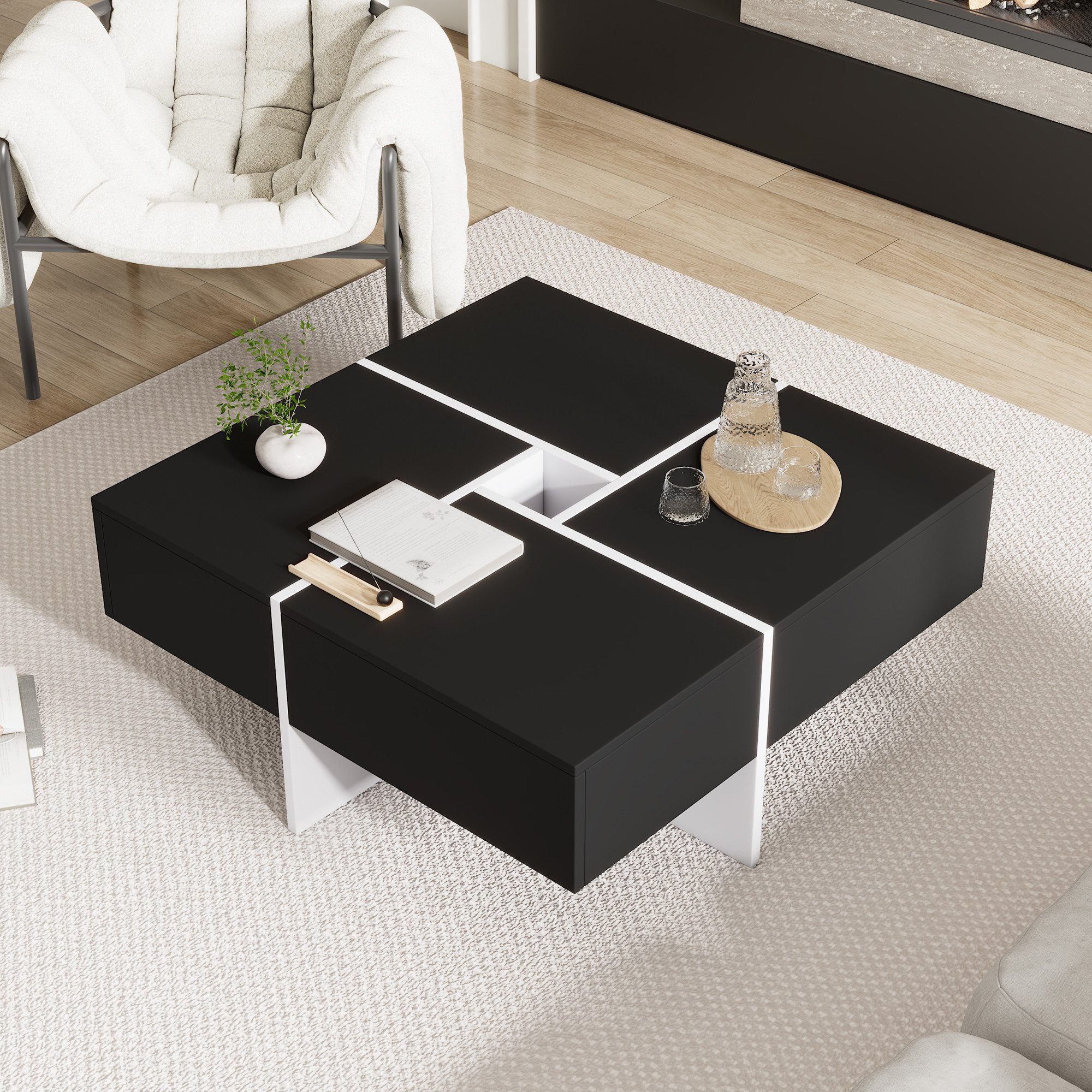 HAUSS SPOLE Couchtisch quadratisches, Schwarz-weißes Design günstig online kaufen