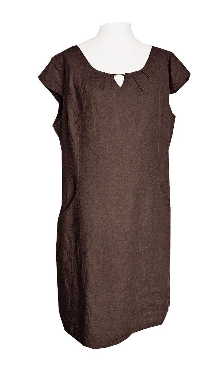 Sommerkleid Leinen Kleid kurzarm Braun 38 S Sommerkleid