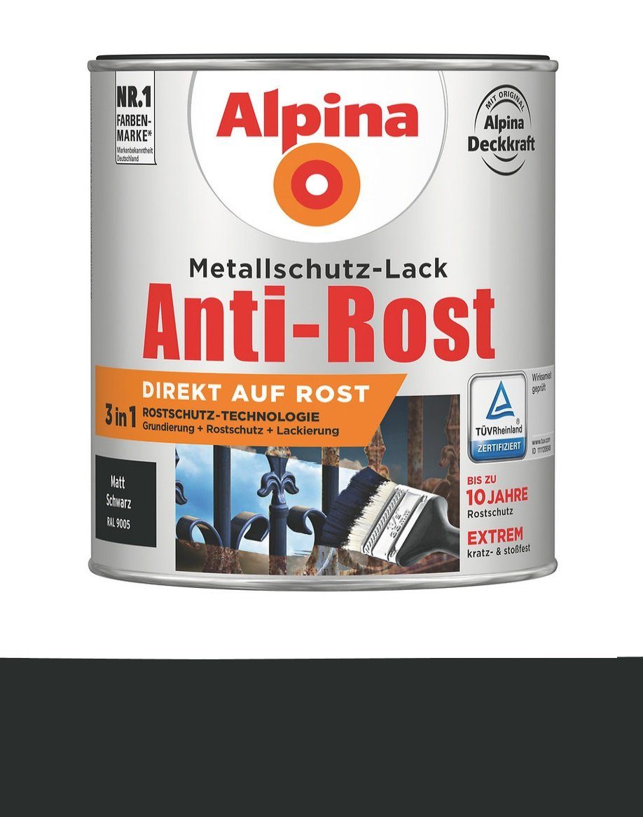 750 Metallschutzlack Alpina Anwendung Rostschutz auf Anthrazitgrau Metallschutz-Lack Spezialfarbe für Grundierung Anti-Rost 7016 ml, die Alpina Matt Rost RAL direkt