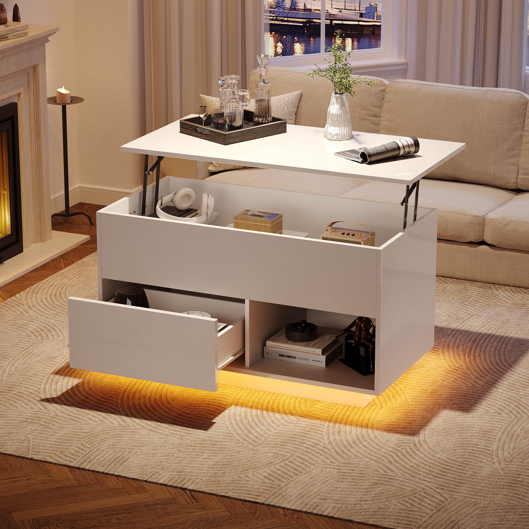 Merax Couchtisch Hochglanz-Lift-Top-Wohnzimmertisch (1-St., 100x50x55 cm), günstig online kaufen