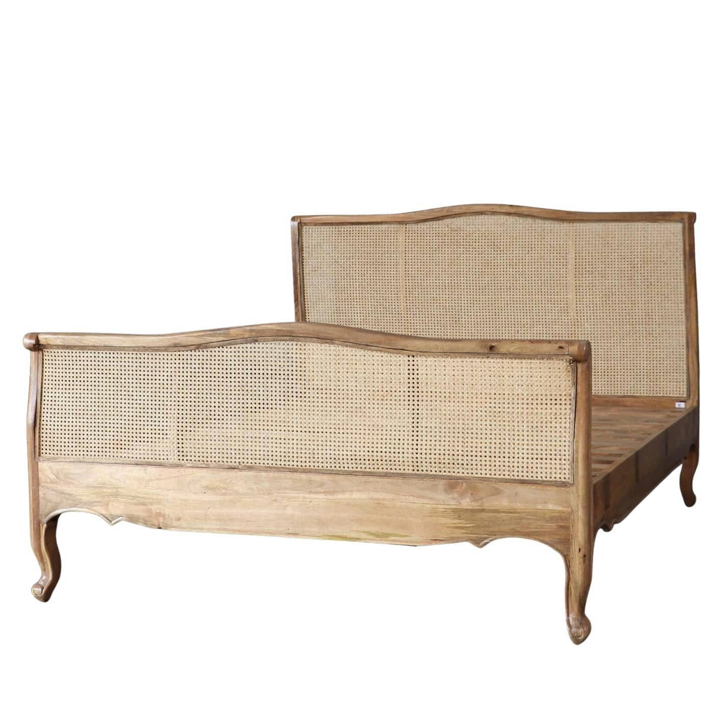 baario Massivholzbett Doppelbett LOPAR 180x200, Antik Design Schnitzerei Geflecht massiv edles Mangoholz