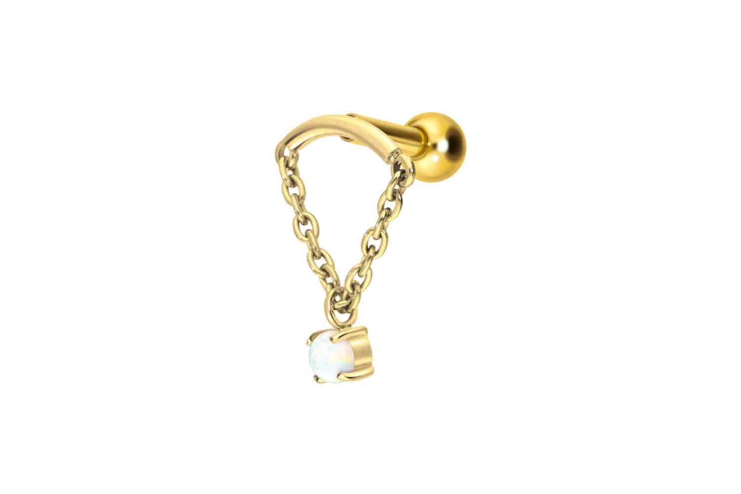 Piercing-Set Titan Ohrpiercing mit Innengewinde BOGEN + KETTE + SYNTHETISCHER OPAL