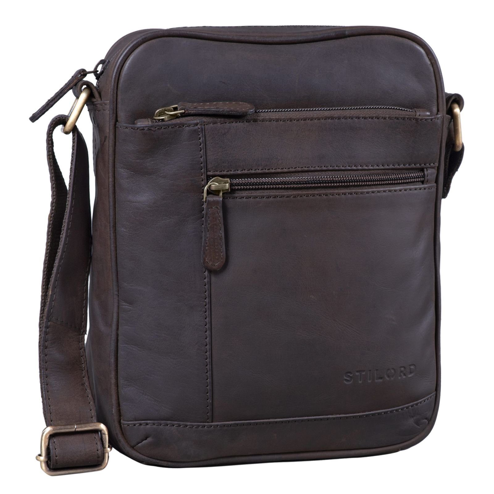 STILORD Messenger Bag "Diego" Vintage dunkelbraun - Leder klein matt Herrentasche