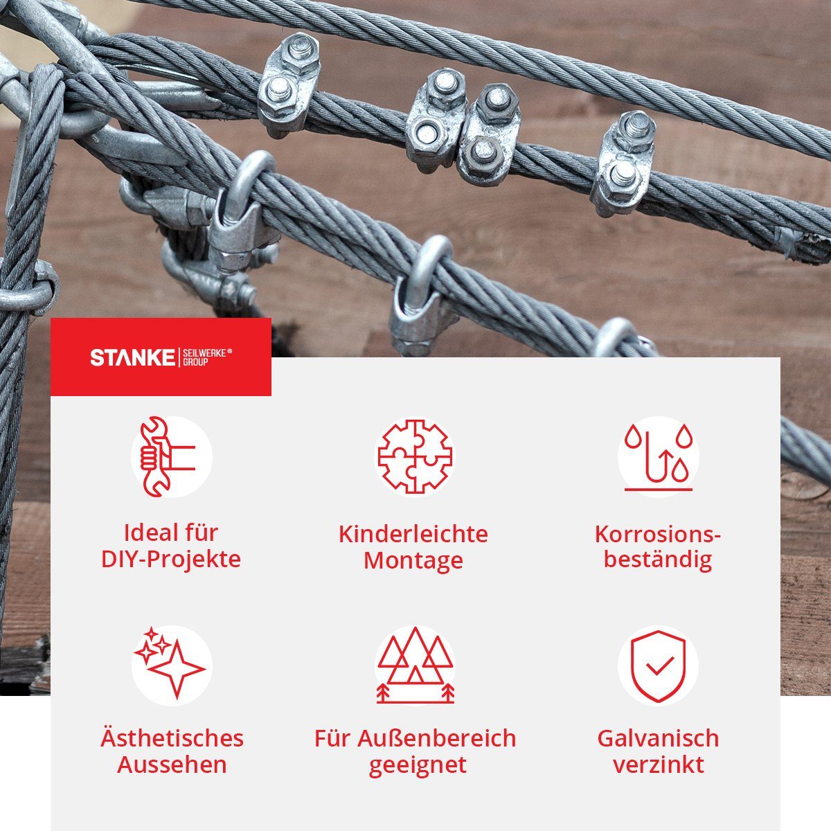 STANKE Drahtseilklemme Bügelformklemme verzinkt, (25St), Seilklemme für Drahtseil – Bild 3 von 5