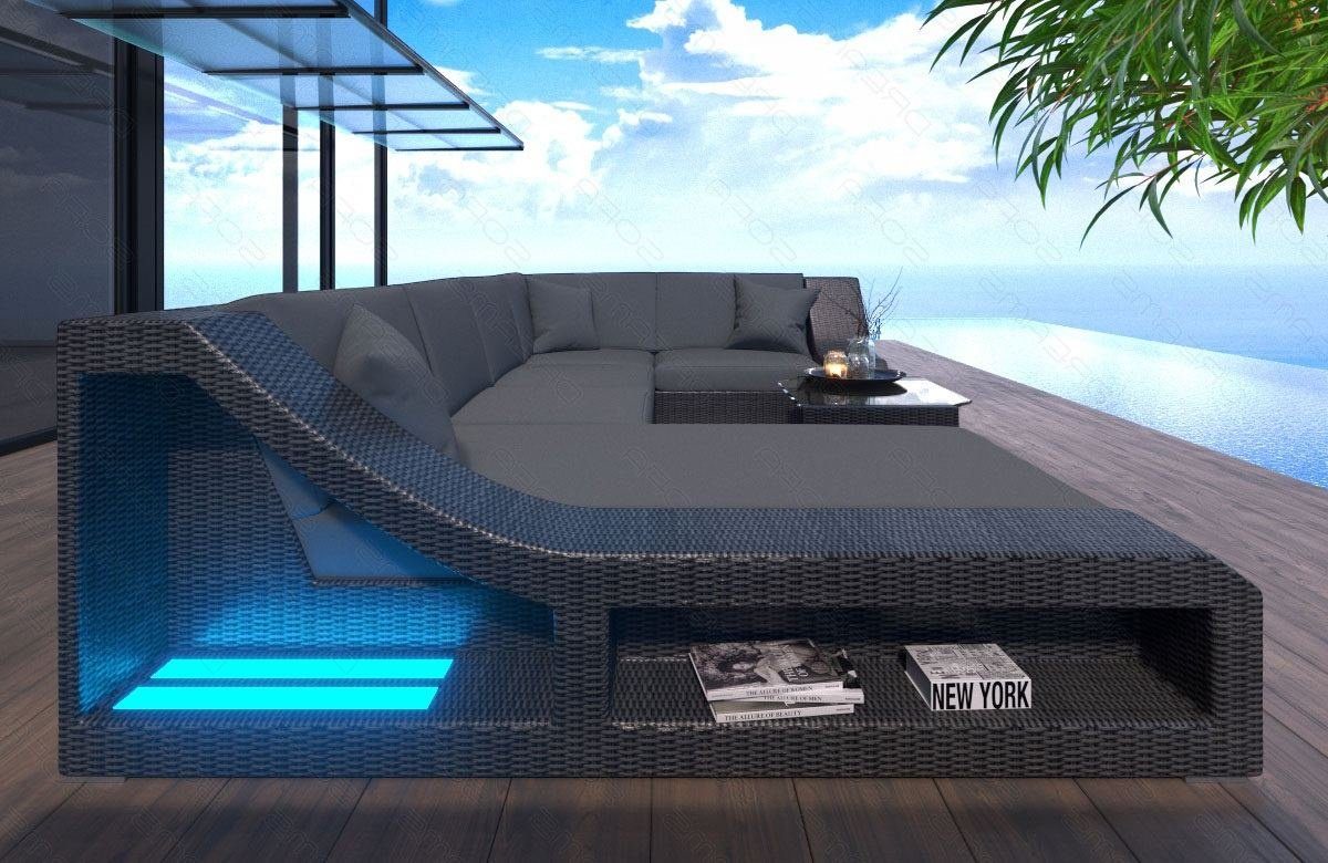 Sofa Dreams Gartenlounge-Set Rattan Sofa Ecksofa Polyrattan Couch Turino U Form Loungesofa Creme, (Rattan-Sofa, mit Ottomane), inkl. Auflagen mit bequemer Polsterung