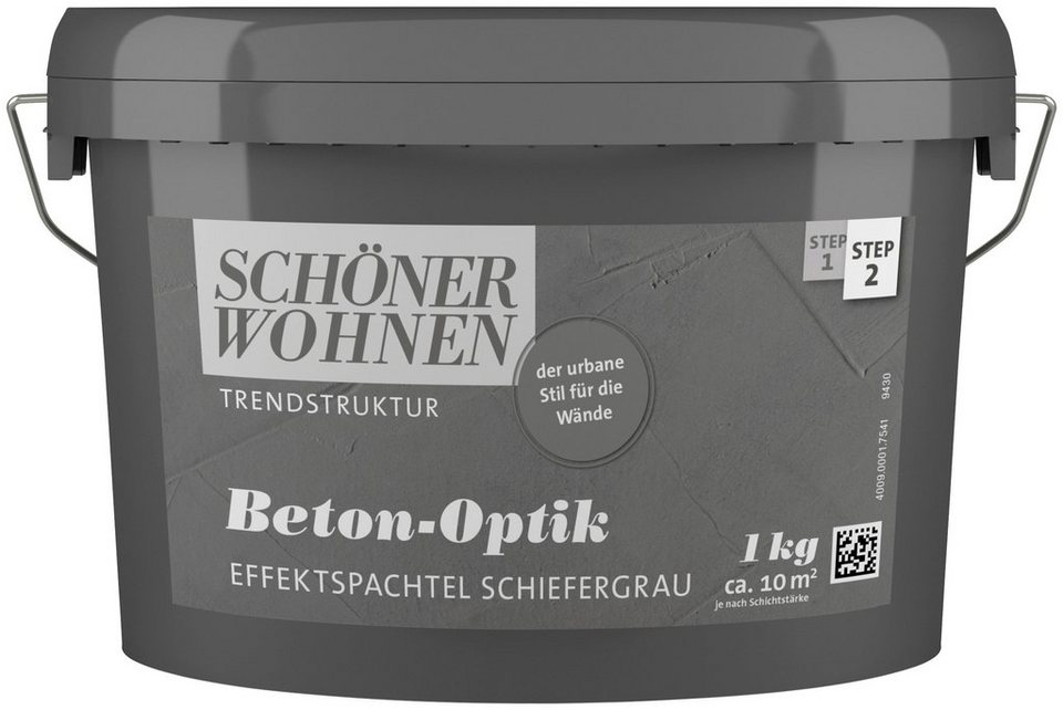 SCHÖNER WOHNEN FARBE Spachtelmasse TRENDSTRUKTUR Beton-Optik  Effektspachtel, 1 kg, grau, Effektspachtel für die Beton-Optik