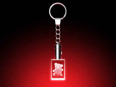 GLASFOTO.COM Schlüsselanhänger mit Gravur Bärchen mit Herz + Danke - LED Leuchte Valentinstag, (B x H x T) 30 x 20 x 15 mm