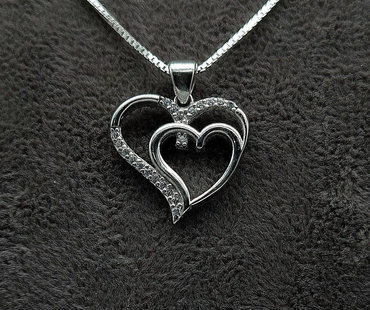 NAHLE Kette mit Anhänger Silberkette Herz Halskette, rhodiniert- mit Zirkonia | Ketten mit Anhänger