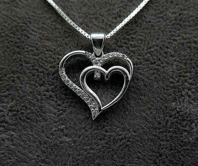 NAHLE Kette mit Anhänger Silberkette Herz Halskette, rhodiniert- mit Zirkonia