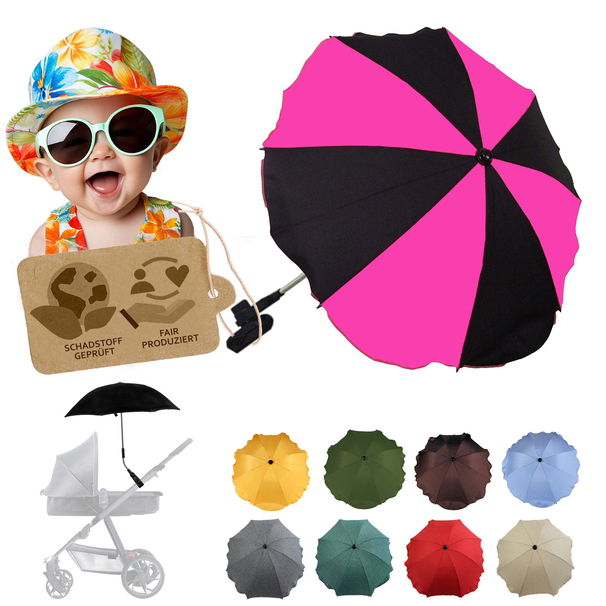 BambiniWelt by Rafael K. Kinderwagen-Sonnenschutzhülle Sonnenschirm Sonnenschutz für Kinderwagen Buggy Jogger universal UV50+, UV 50+ Schutz