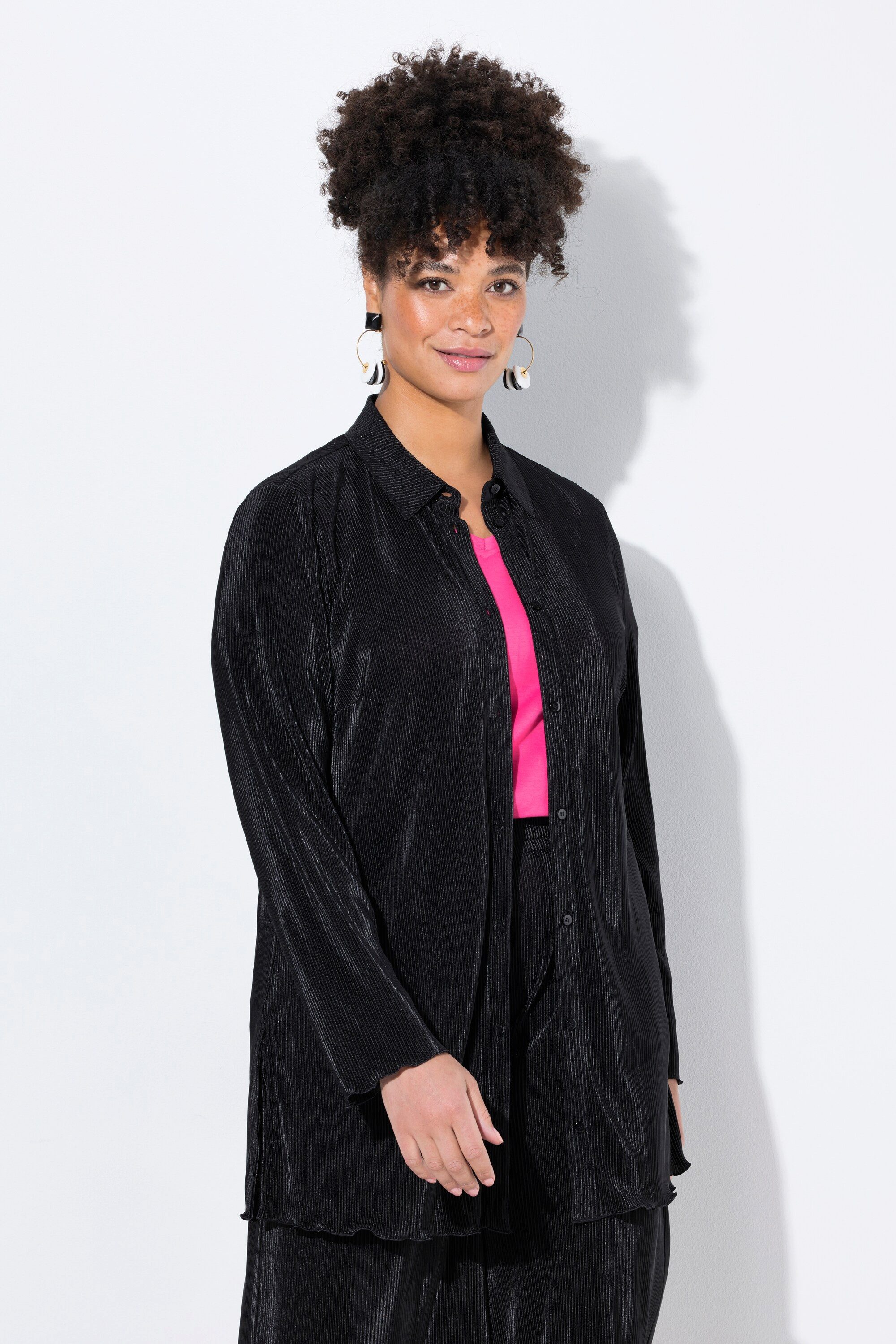 Longbluse Plissee-Bluse A-Linie weiter Langarm