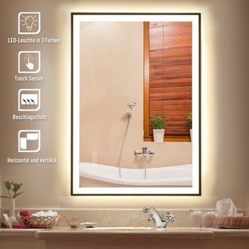 Kleankin Badspiegel mit Antibeschlagsfunktion, Wandspiegel (Set, 1-St., 1 x Badspiegel), Touch-Schalter LED-Spiegel Nebelfreier 3 Farben