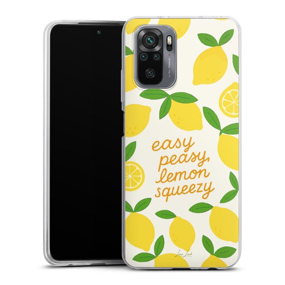 DeinDesign Handyhülle Zitrone Spruch Statement Easy Peasy Lemon Queezy, Xiaomi Redmi Note 10S Slim Case Silikon Hülle Ultra Dünn Schutzhülle