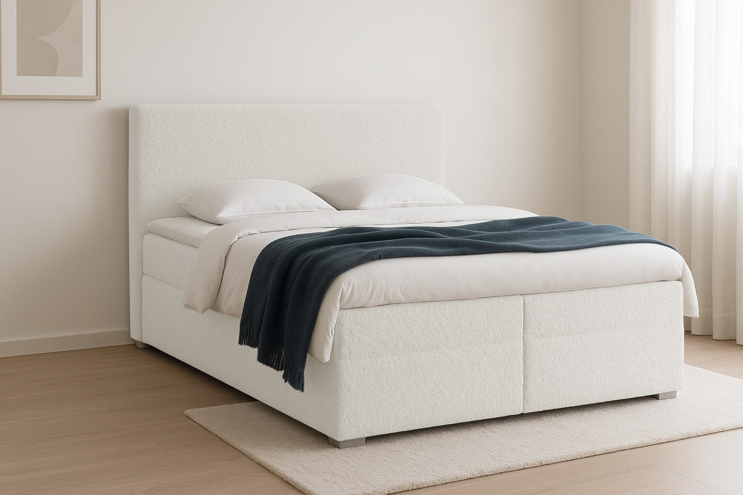 Deine Möbel 24 Boxspringbett BOUCLE Boxbett Polsterbett Komplettbett Bonellfederkernmatratzen H3 (Creme Beige Hellgrau Grau Dunkelgrau Graphit, 3-St., Boxbett Boucle 120x200 140x200 160x200 180x200 200x200), inkl. Bettkasten Topper Matratzen H3 H4