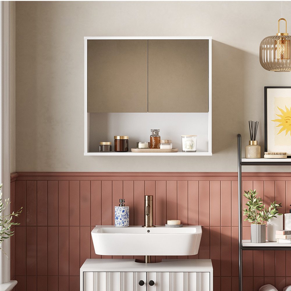 Vicco Badezimmerspiegelschrank Eliza, Weiß Riffel, 70 x 65 cm (1-St)