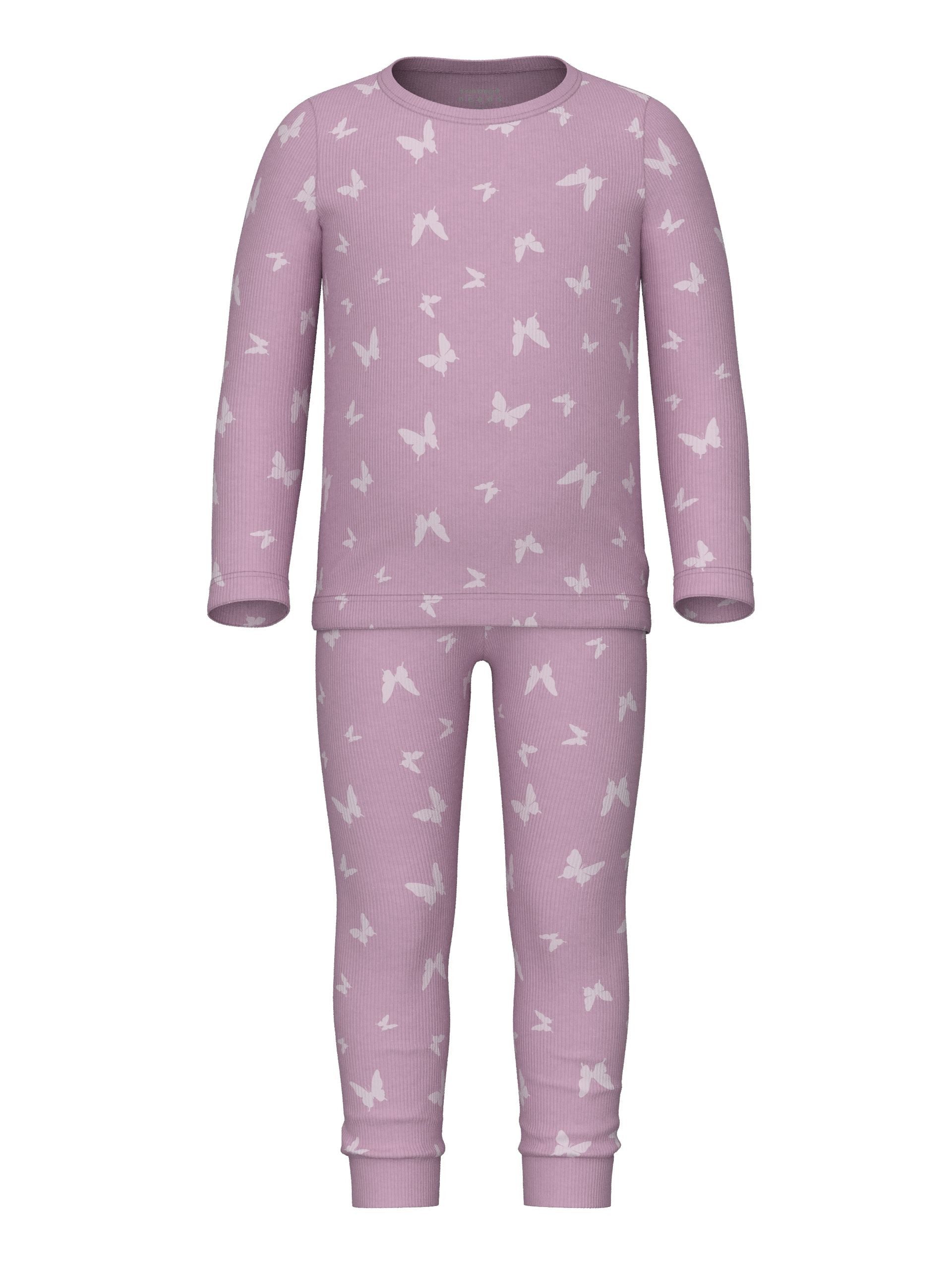 Name It Schlafanzug NMFNIGHTSET PINK BUTTERFLY RIB