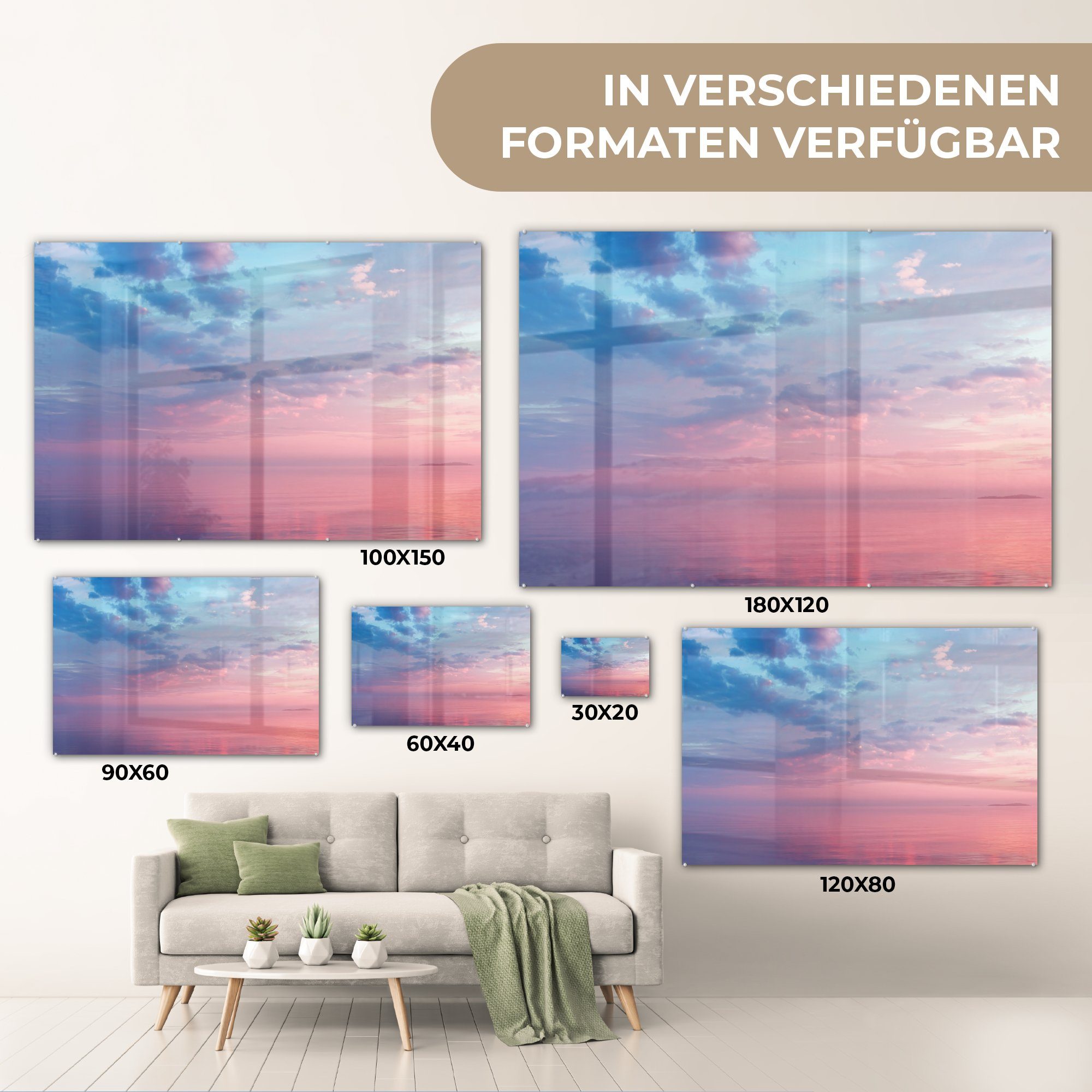 - Sonnenuntergang MuchoWow Acrylglasbilder St), - (1 Schlafzimmer Pastell, Acrylglasbild & Meer Wohnzimmer